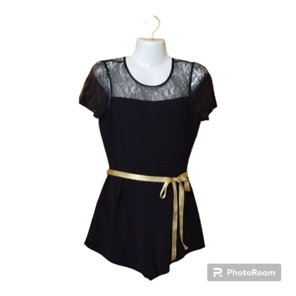 Forever 21 Black Lace One Piece Romper Shorts Sz S Y2K